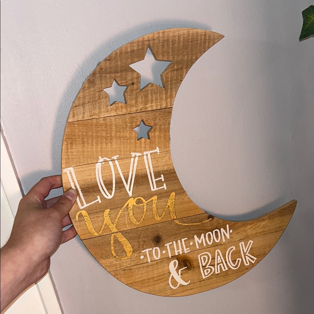 Rustic Wooden Moon Wall Decor - Brown and Gold